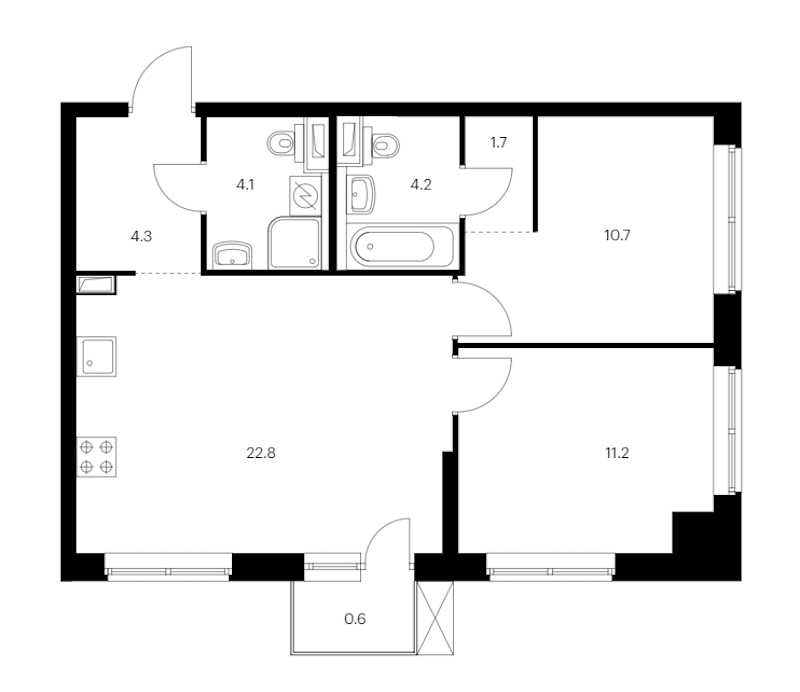 2-комнатная квартира 59.6 м², 7/12 эт., ЖК «Шкиперский 19»